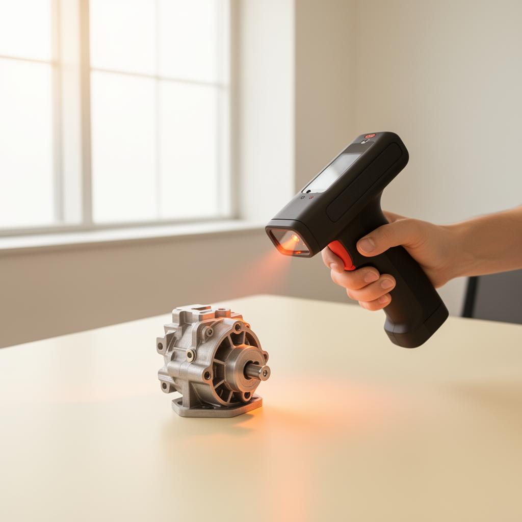 3D-Laserscanner erfasst ein Bauteil